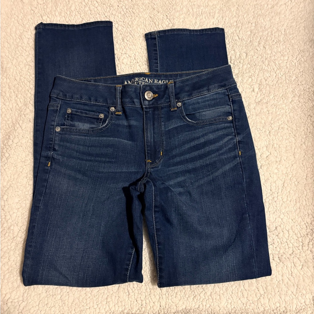 American Eagle Outfitters Women's Dark Blue Straight Leg Jeans